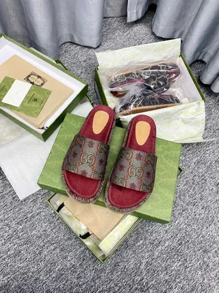 Gucci Screener GG Monogram Red Platform Slippers 4