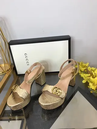 Gucci Screener Gold Black Glitter Platform Block Heel 2