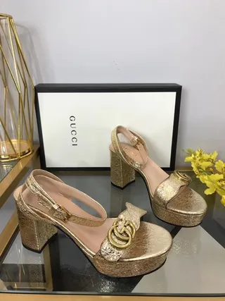 Gucci Screener Gold Black Glitter Platform Block Heel 3