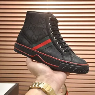 Gucci Screener High-Top Black Red Green Web Stripe Lifestyle Sneakers