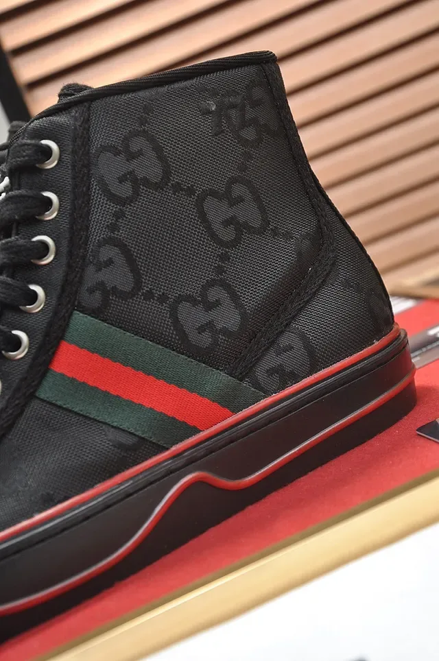 Gucci Screener High-Top Black Red Green Web Stripe Lifestyle Sneakers 2