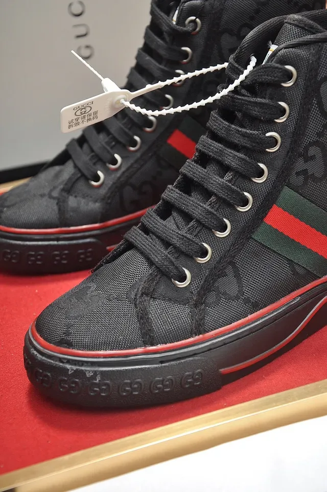 Gucci Screener High-Top Black Red Green Web Stripe Lifestyle Sneakers 3