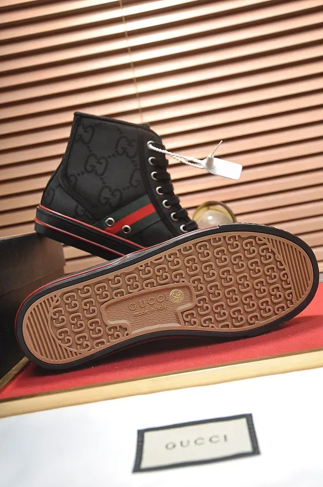 Gucci Screener High-Top Black Red Green Web Stripe Lifestyle Sneakers 4