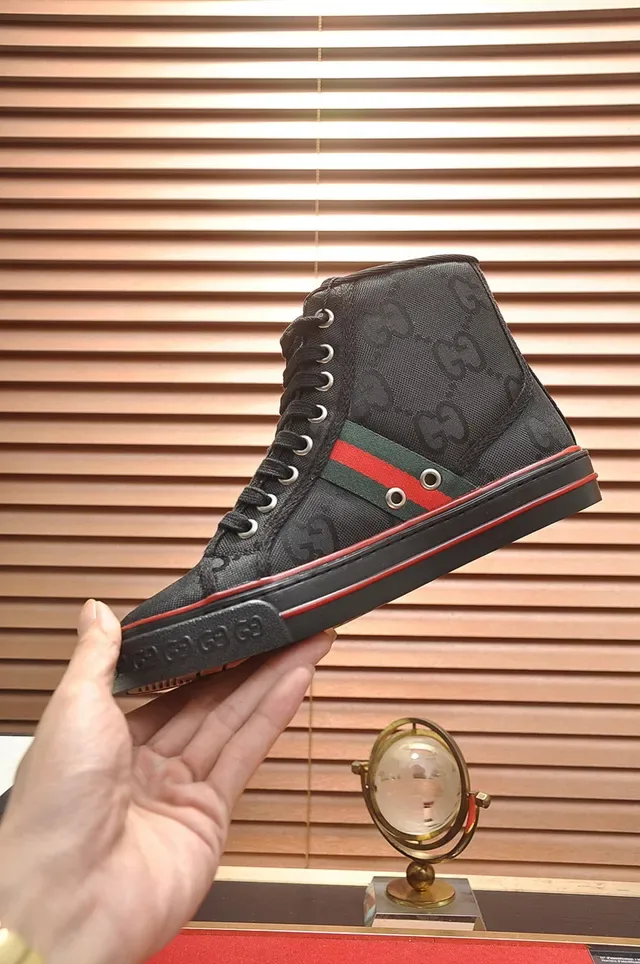 Gucci Screener High-Top Black Red Green Web Stripe Lifestyle Sneakers 5