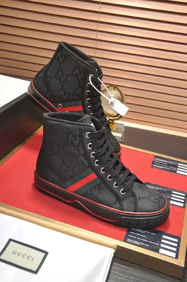 Gucci Screener High-Top Black Red Green Web Stripe Lifestyle Sneakers 6