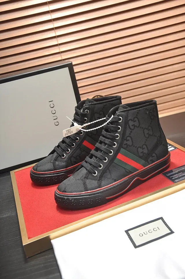 Gucci Screener High-Top Black Red Green Web Stripe Lifestyle Sneakers 8