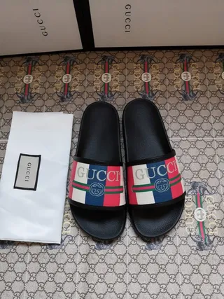 Gucci Screener Multicolor Web Strap Slippers 1