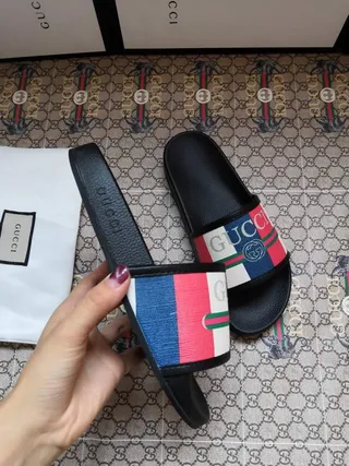 Gucci Screener Multicolor Web Strap Slippers 2