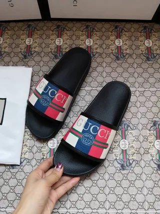 Gucci Screener Multicolor Web Strap Slippers 5