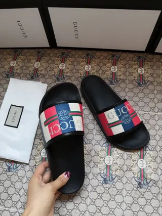 Gucci Screener Multicolor Web Strap Slippers 6