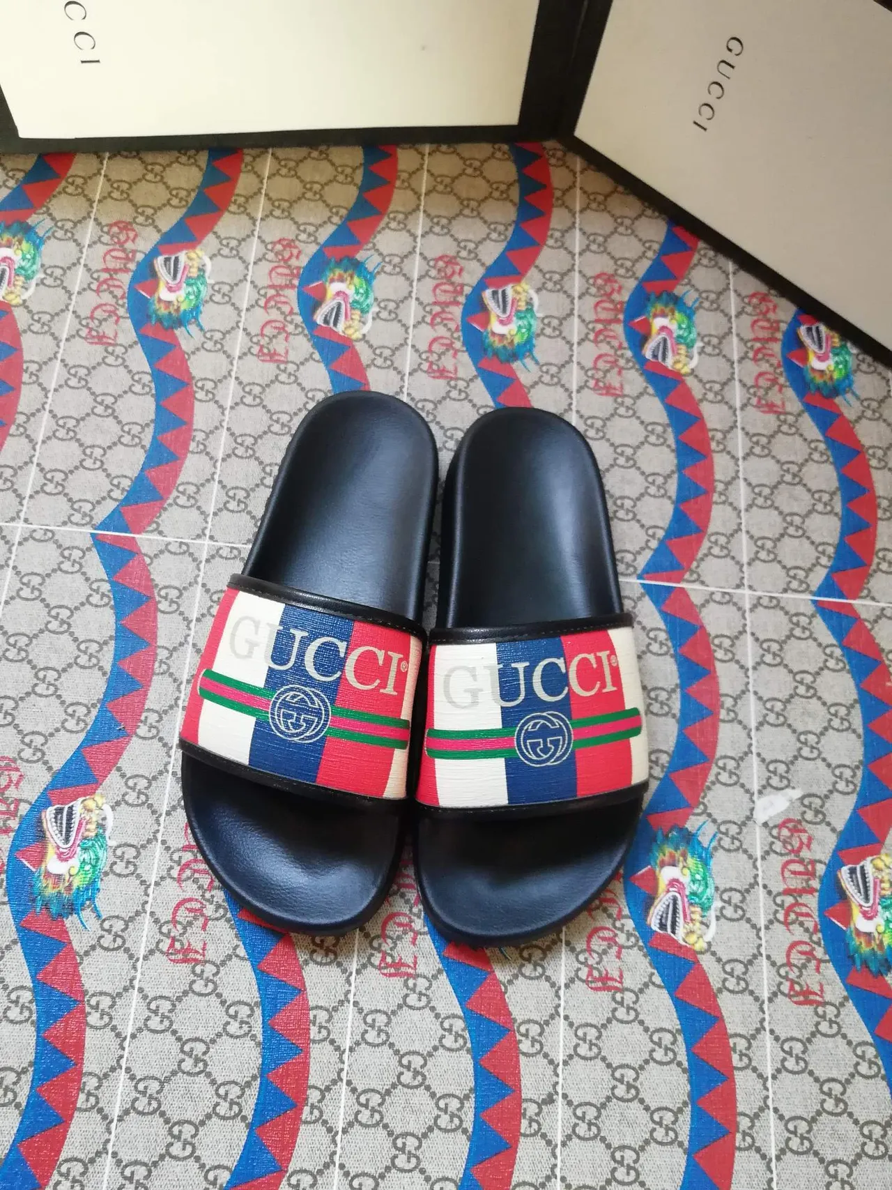 Gucci Screener Multicolor Web Strap Slippers 2