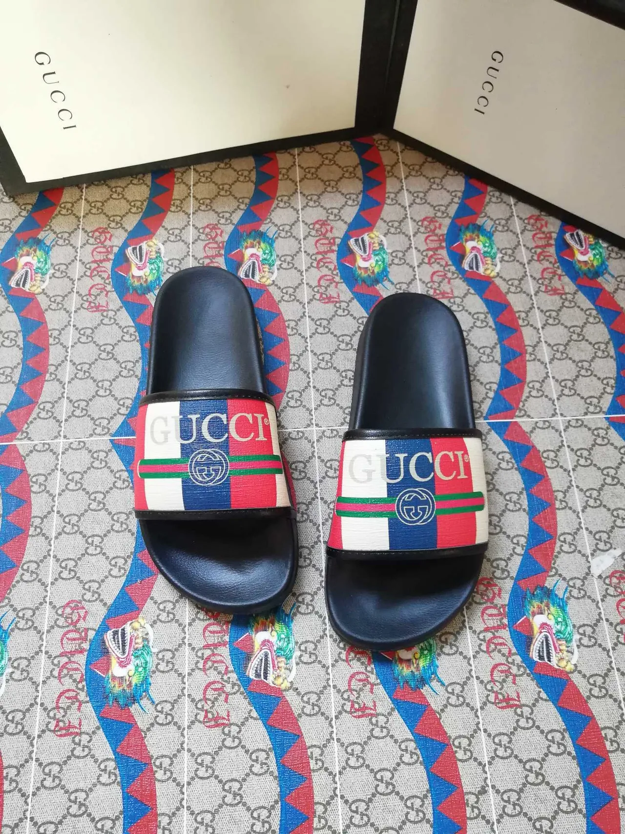 Gucci Screener Multicolor Web Strap Slippers 3