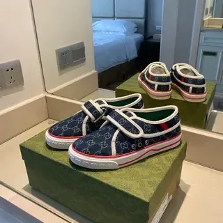 Gucci Screener Navy Blue GG Monogram Velcro Strap Lifestyle Sneakers