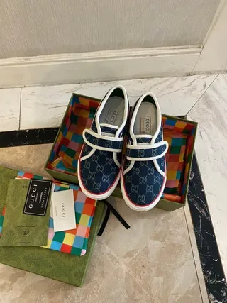 Gucci Screener Navy Blue GG Monogram Velcro Strap Lifestyle Sneakers 5