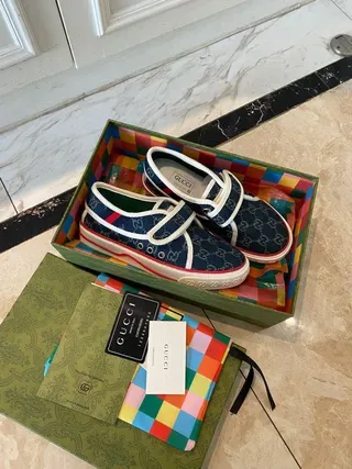 Gucci Screener Navy Blue GG Monogram Velcro Strap Lifestyle Sneakers 6
