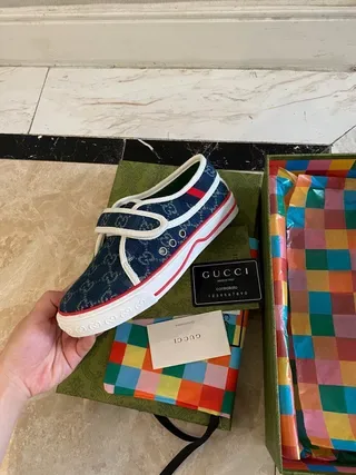Gucci Screener Navy Blue GG Monogram Velcro Strap Lifestyle Sneakers 7
