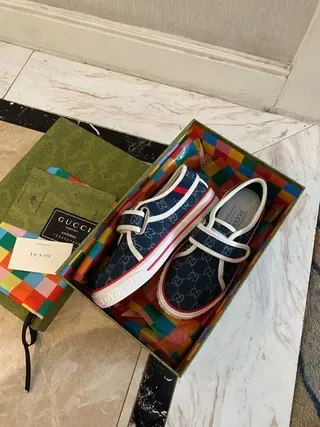 Gucci Screener Navy Blue GG Monogram Velcro Strap Lifestyle Sneakers 8