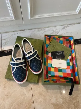 Gucci Screener Navy Blue GG Monogram Velcro Strap Lifestyle Sneakers 9