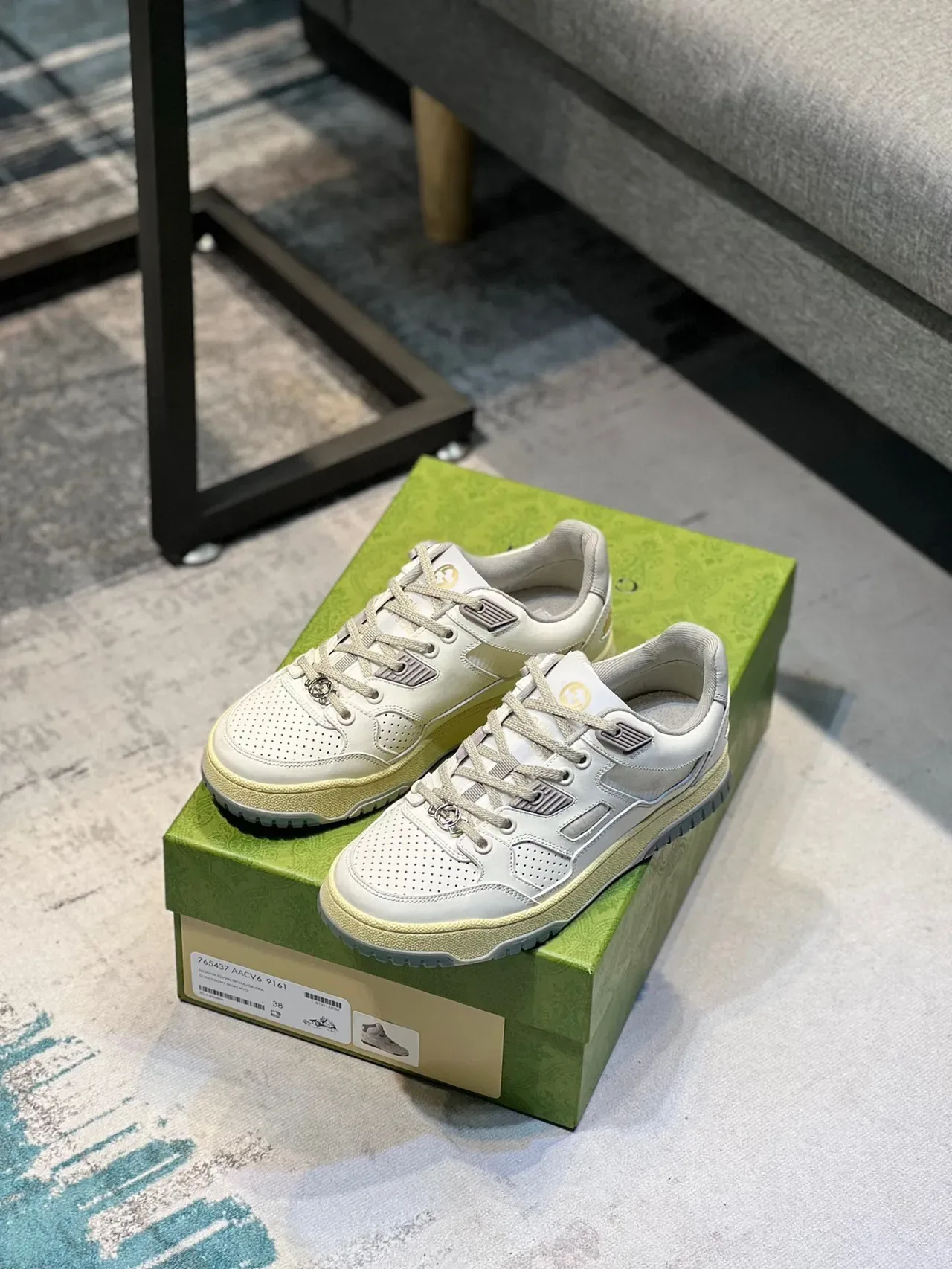Gucci Screener Off-White and Mint Green Lifestyle Sneakers 7