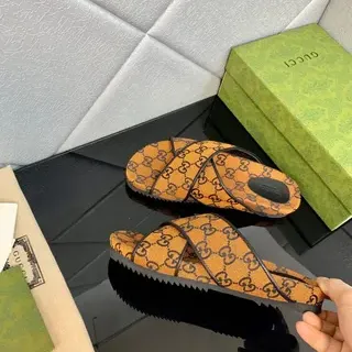 Gucci Screener Orange GG Monogram Canvas Slippers