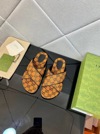 Gucci Screener Orange GG Monogram Canvas Slippers 2