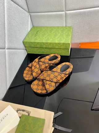 Gucci Screener Orange GG Monogram Canvas Slippers 6