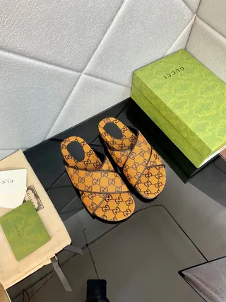 Gucci Screener Orange GG Monogram Canvas Slippers 7