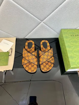 Gucci Screener Orange GG Monogram Canvas Slippers 8