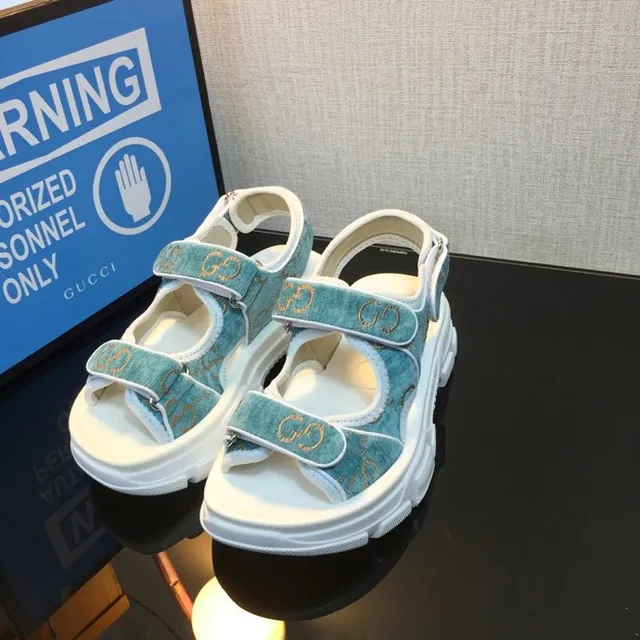 Sandales casuales de plateforme chunky Gucci Screener en denim teal brodées GG 3