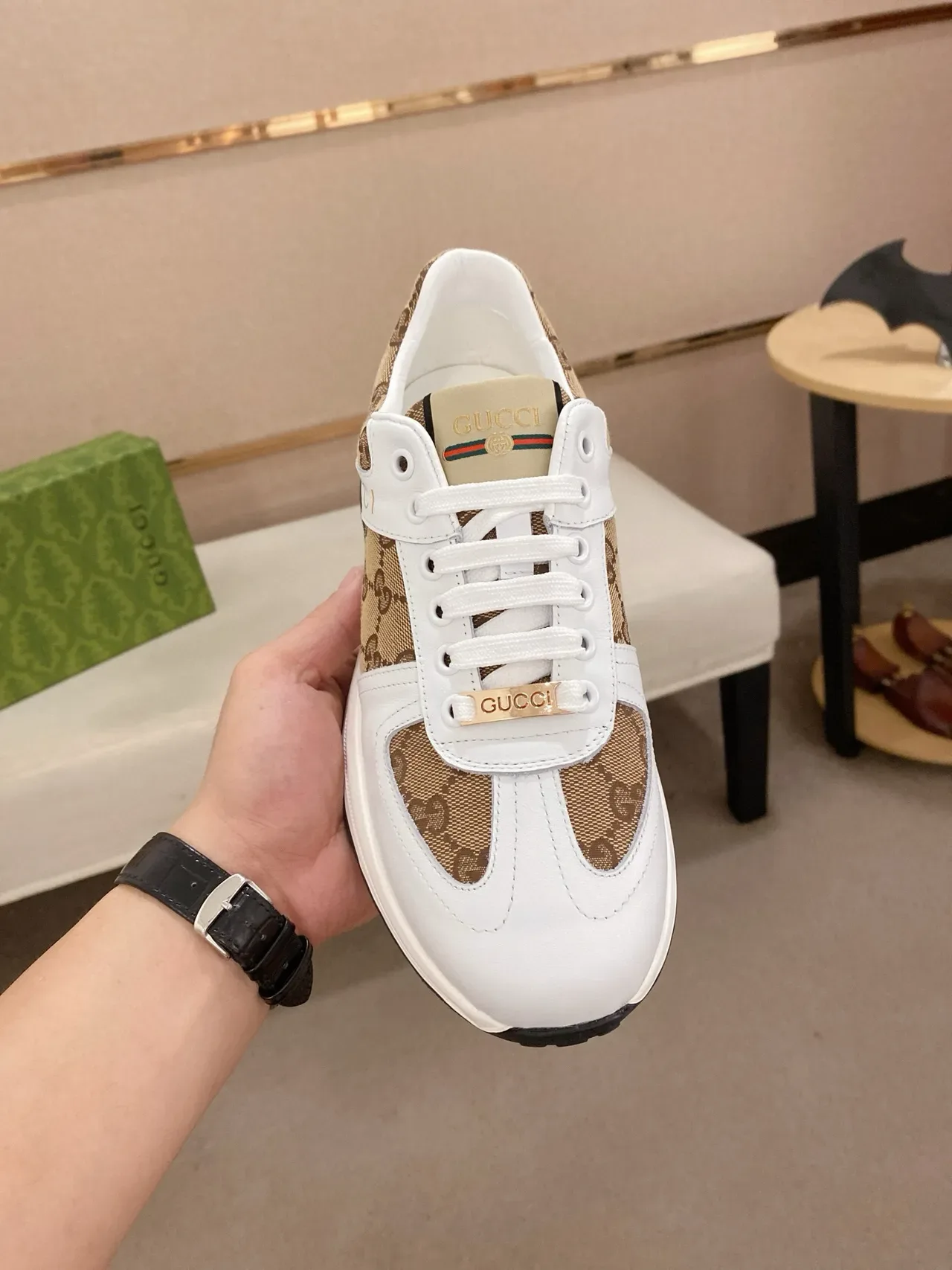 Gucci Screener White and Beige GG Monogram Lifestyle Sneakers 2
