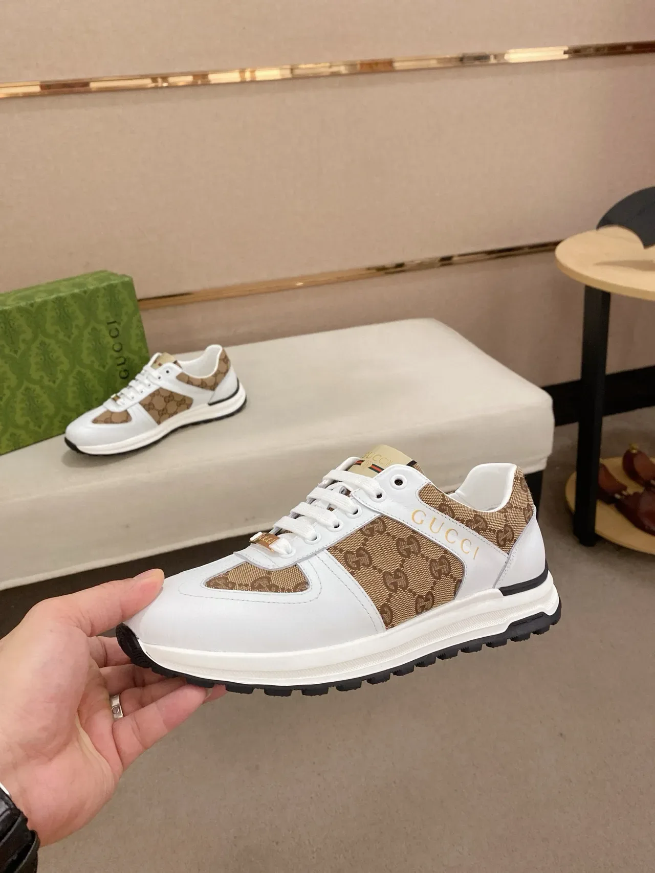 Gucci Screener White and Beige GG Monogram Lifestyle Sneakers 3