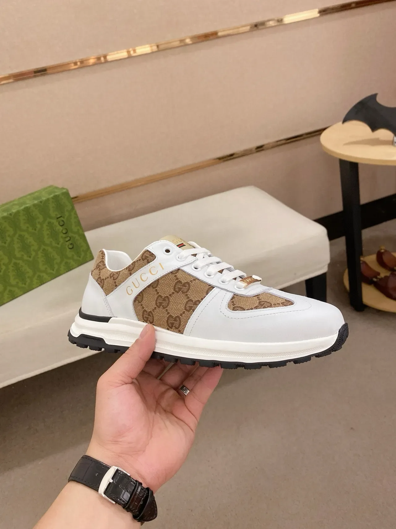 Gucci Screener White and Beige GG Monogram Lifestyle Sneakers 4