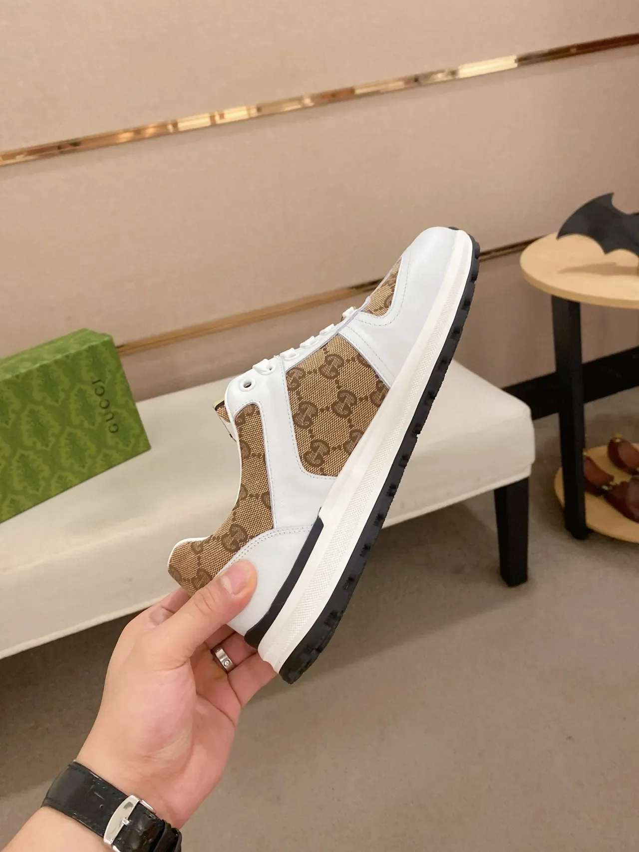 Gucci Screener White and Beige GG Monogram Lifestyle Sneakers 5