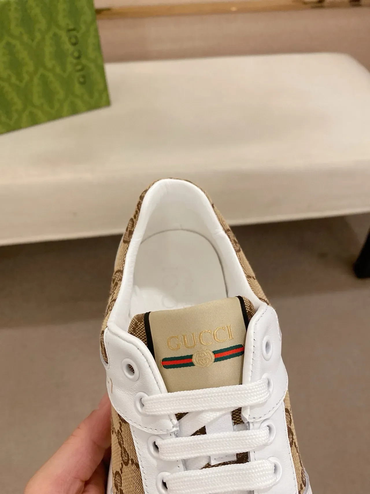 Gucci Screener White and Beige GG Monogram Lifestyle Sneakers 6