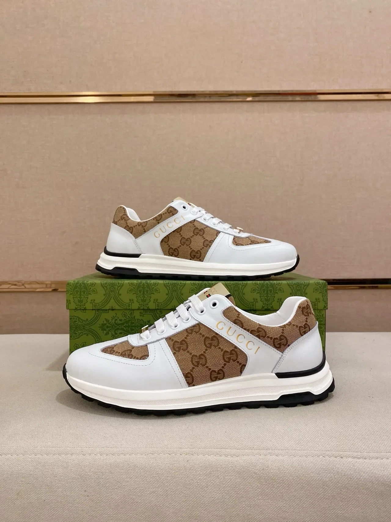 Gucci Screener White and Beige GG Monogram Lifestyle Sneakers 7