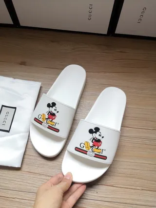 Gucci Screener White Mickey Mouse Graphic Slippers 2