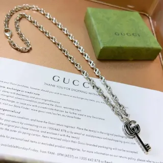 Gucci Silver Black Chain Key-Shaped Pendant Necklace