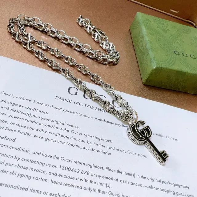 Gucci Silver Black Chain Key-Shaped Pendant Necklace 4