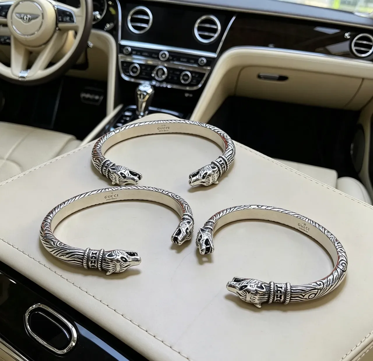 Gucci Silver Black Open Cuff Animal Head Terminals Bracelet 6