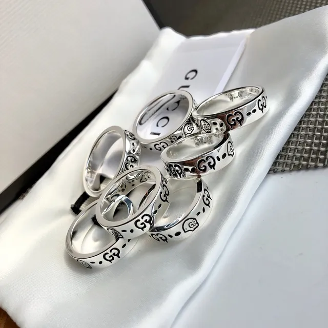 Gucci Silver Black Stackable Band Rings Enamel GG Motif Ring 5