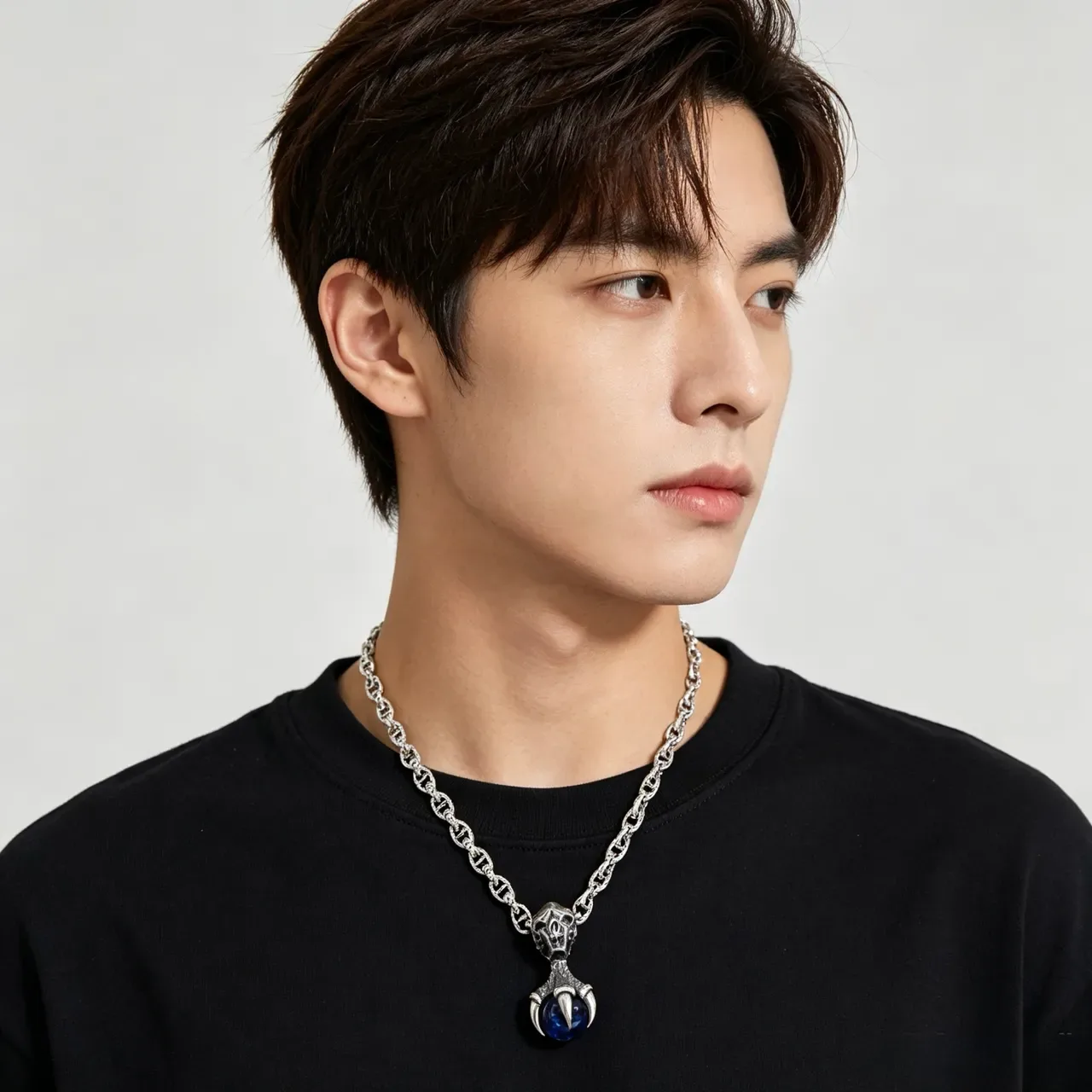 Gucci Silver Blue Oxidized Chain Skull-and-Claw Pendant Necklace 5
