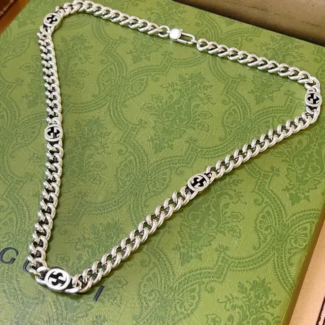 Gucci Silver Chunky Curb Chain Interlocking G Medallions Necklace 6