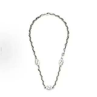 Gucci Silver Chunky Curb-Link Chain Three Circular Interlocking GG Medallions Necklace