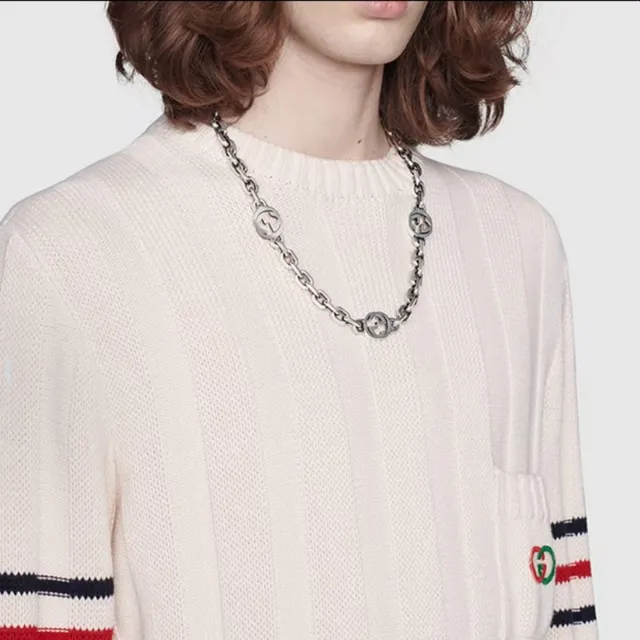 Gucci Corrente chunky curb-link de prata Três medallions circulares GG interligados Colar 9
