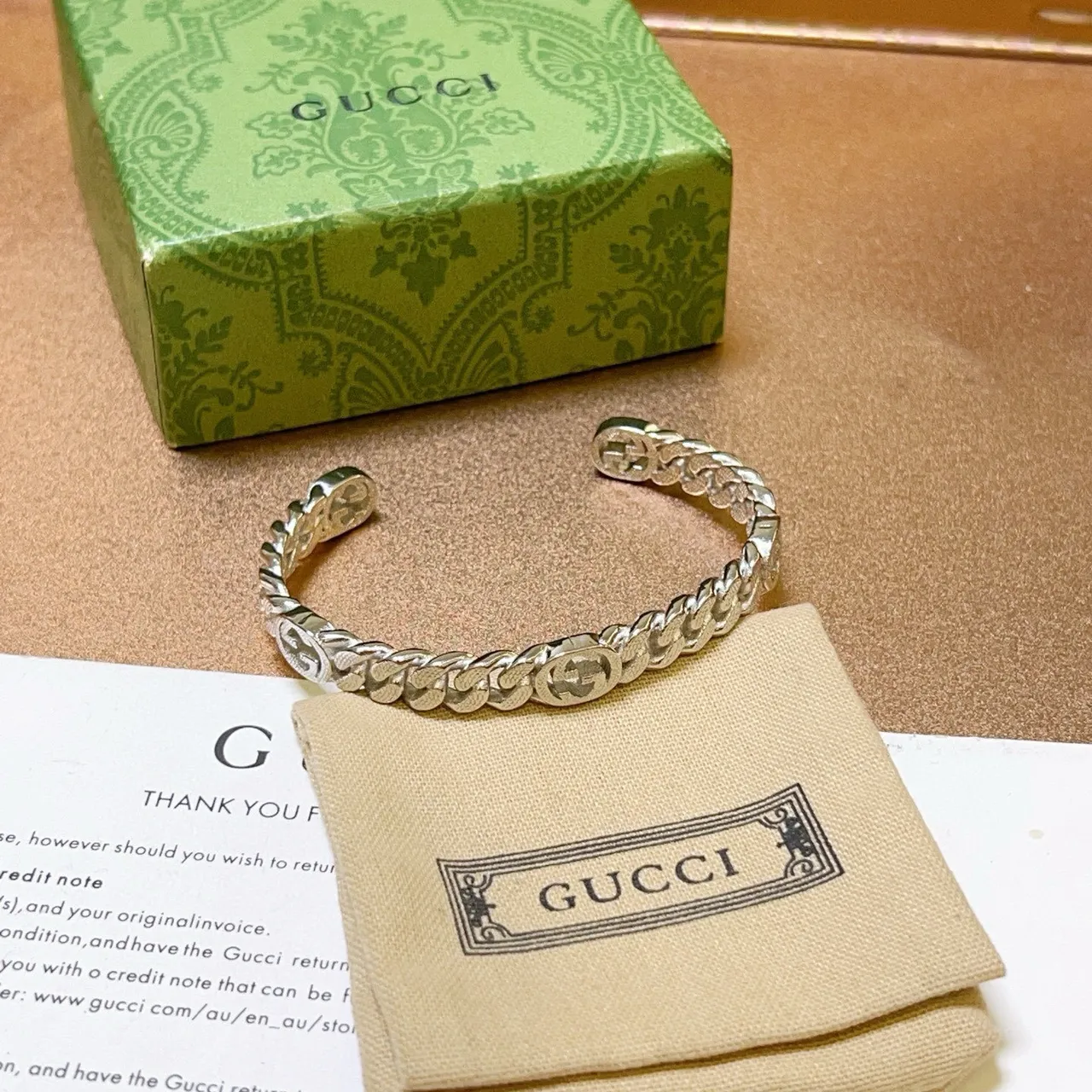 Gucci Silver Curb-Link Chain Interlocking G Logo Motif Bracelet 6