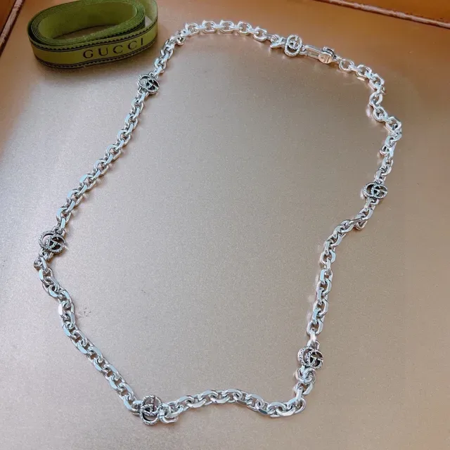 Gucci Silver Interlocking G Charms Curb-Link Chain Necklace 5