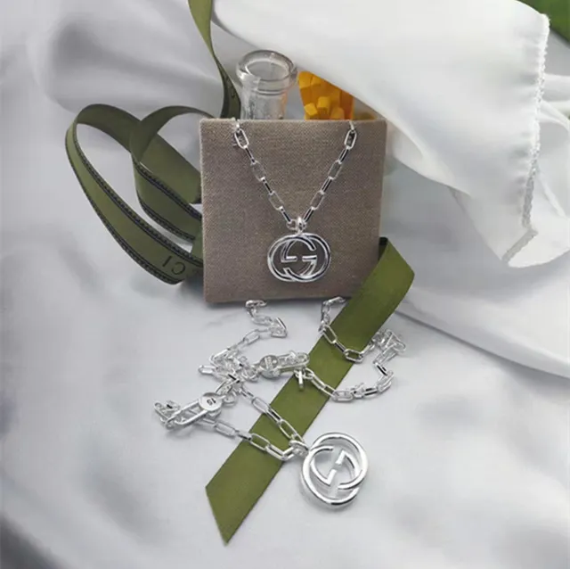 Gucci Silver Interlocking G Logo Pendant Oval-Link Chain Necklace 3