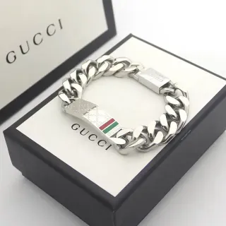 Gucci Silver Multicolor Chunky Curb Chain Rectangular Plaque Bracelet