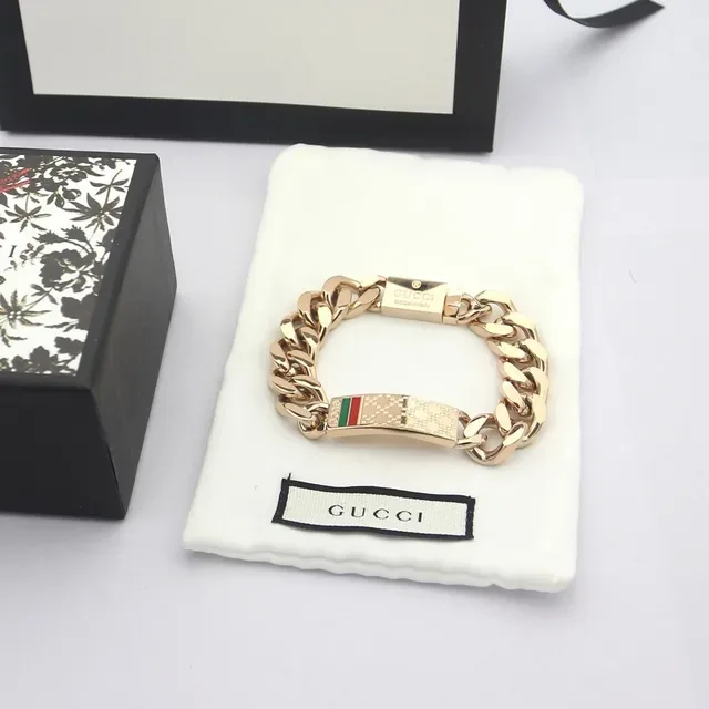 Gucci Silver Multicolor Chunky Curb Chain Rectangular Plaque Bracelet 4