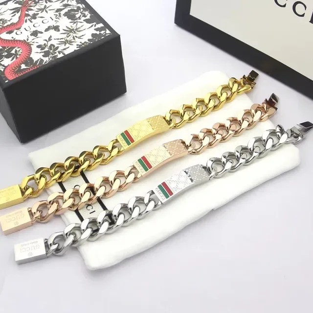 Gucci Silver Multicolor Chunky Curb Chain Rectangular Plaque Bracelet 5